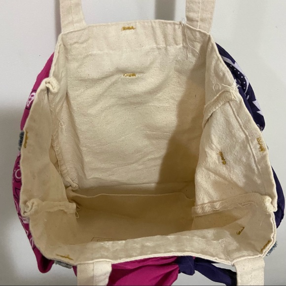 Handmade Denim Jeans Pocket Pink and Purple Bandana Tote Bag - Picture 5 of 6